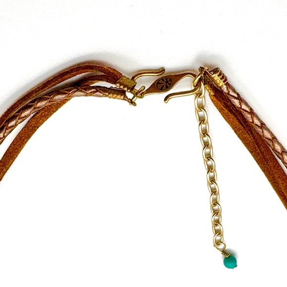 Studio Barse Natural Turquoise Golden Bronze Leather Cord Southwestern Necklace - Picture 4 of 5